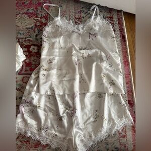 White floral satin pajama set